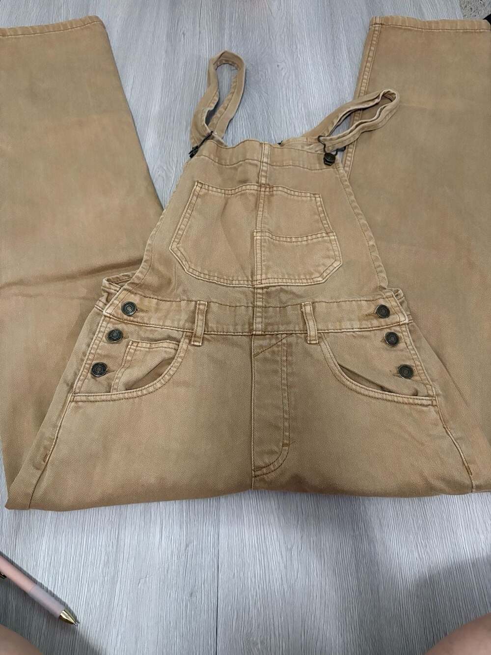 We The Free Free People Tan Brown Denim Overalls